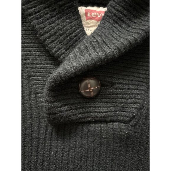 Levi's Sweater Mens Medium Black Shawl Collar Lambswool Knit Pullover Ribbed - Picture 4 of 10